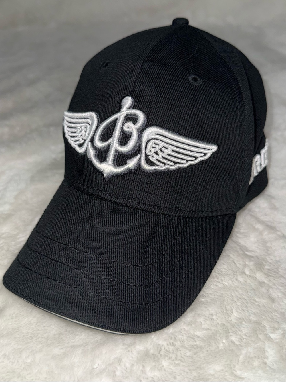 Breitling Black Cap with White Winged 'B' Logo